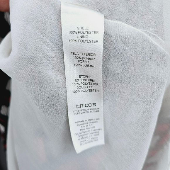 Chicos Top Geometric Patterned Cold Shoulder 1 M 8 Red Black Sheer Raglan Sleeve - Picture 10 of 16